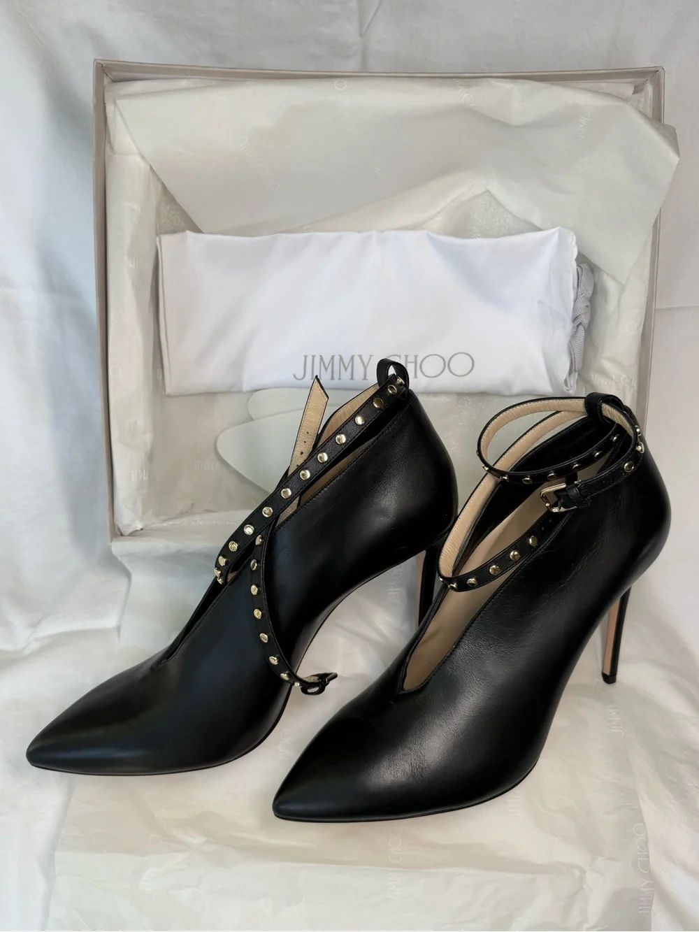 NEW in box Jimmy Choo Lark Booties black boots size 40.5 US Size 10 studs